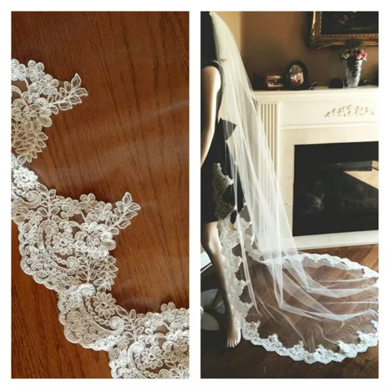 250cm lace wedding veil 1 layer bridal veil with metal comb in white , off white , ivory