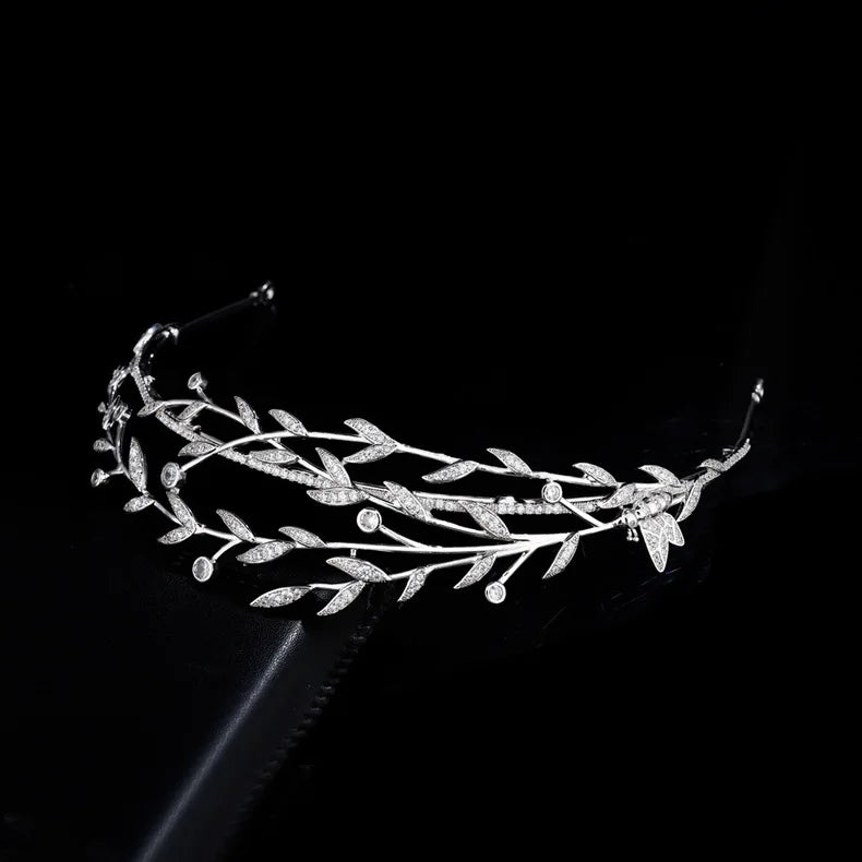 Leaf Zirconia Tiaras and Crowns AAA Zircon Diadem For Brides Women Prom Pageant Headband Wedding Accessories Bridal Hair Jewelry