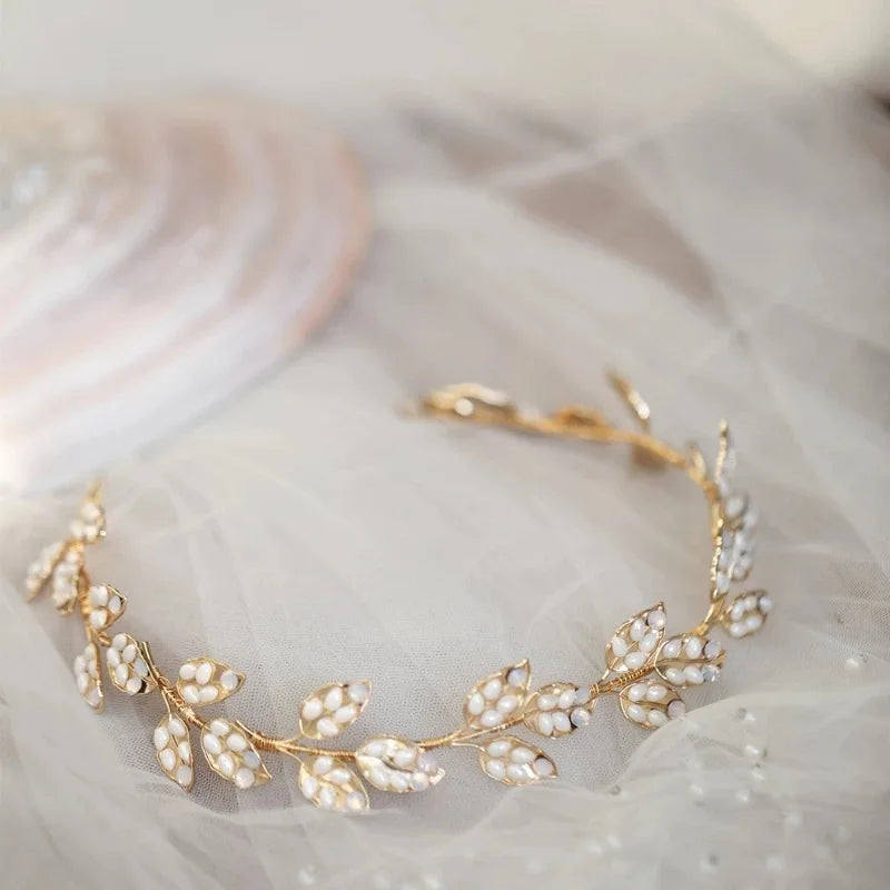 Gold Color Headband Hairband Leaf Headpiece Hairpin Bride Bridesmaids Hair Comb Pin Headdress Bridal Jewelry Wedding Accessories