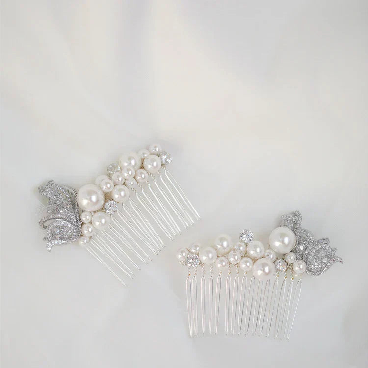 Wedding Accessories Silver Color Hair Comb Butterfly Hairpins Bride Women Pearl Rhinestones Head Pieces Headdress Bridal Jewelry