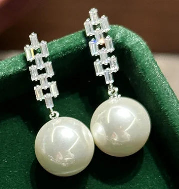 High Quality Pearl Zircon Bridal Earrings CZ Cubic Zirconia Wedding Earring Brides Women Accessories Birthday Gifts Jewelry c
