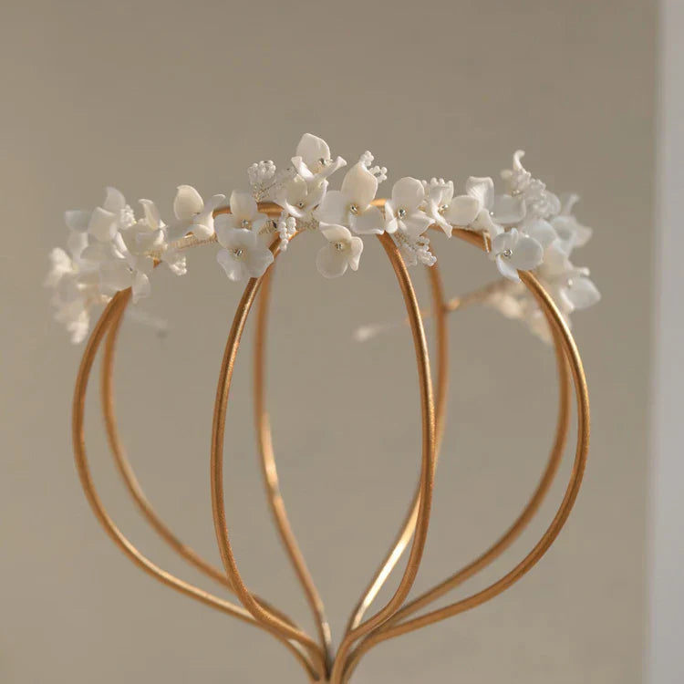 Porcelain Flower Headband Hairband For Bride Silver Color Headpiece Headdress Headwear Bridal Jewelry Wedding Hair Accessories