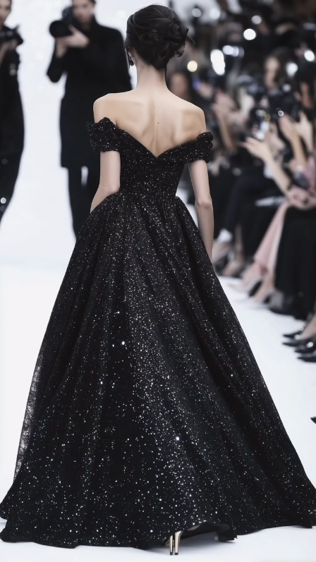 Elegant Black Off The Shoulder Sequins Evening Dress,Long Party Prom Dress