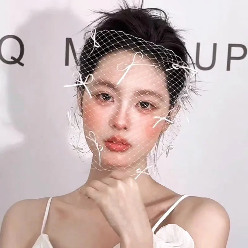 Short Bridal Veil Bowknot Flower Wedding Veils For Evening Dinner Party Dress Women Gift Hair Accessories Brides Jewelry