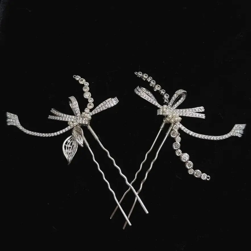 Silver Color Hair Pin Clip Pearl Crystal Head Piece For Bride Bridesmaids Hairpin Earrings Bridal Jewelry Wedding Accessories a