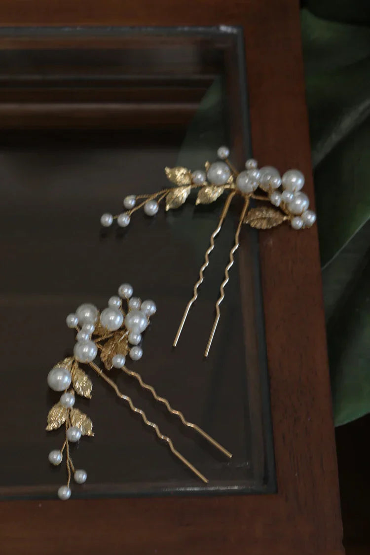 Wedding Accessories Pearl Head Piece Gold Silver Color Hair Pins Clips For Bridesmaids Brides Women Leaf Hairpins Bridal Jewelry gold color