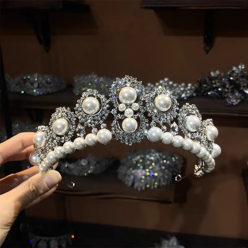 Wedding Hair Accessories Crystal Pearl Tiaras and Crowns Rhinestones Diadem For Bride Women Prom Pageant Headband Bridal Jewelry