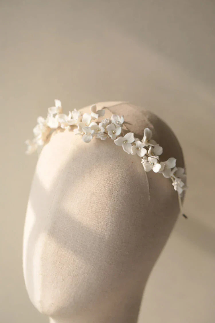 Porcelain Flower Headband Hairband For Bride Silver Color Headpiece Headdress Headwear Bridal Jewelry Wedding Hair Accessories