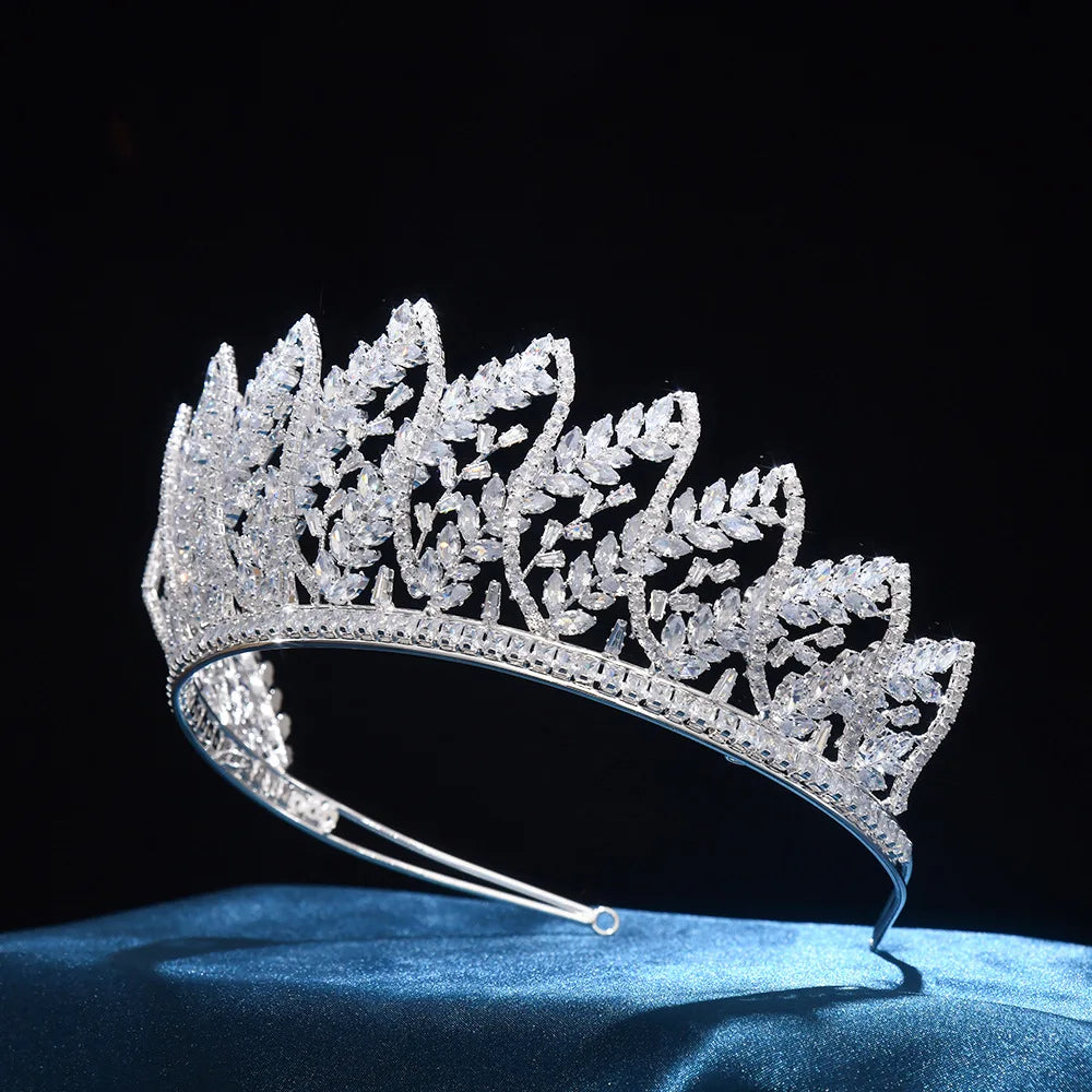 Zircon Tiaras and Crowns Zirconia Leaf Headpiece For Brides Women Pageant Prom Headband Wedding Accessories Bridal Hair Jewelry