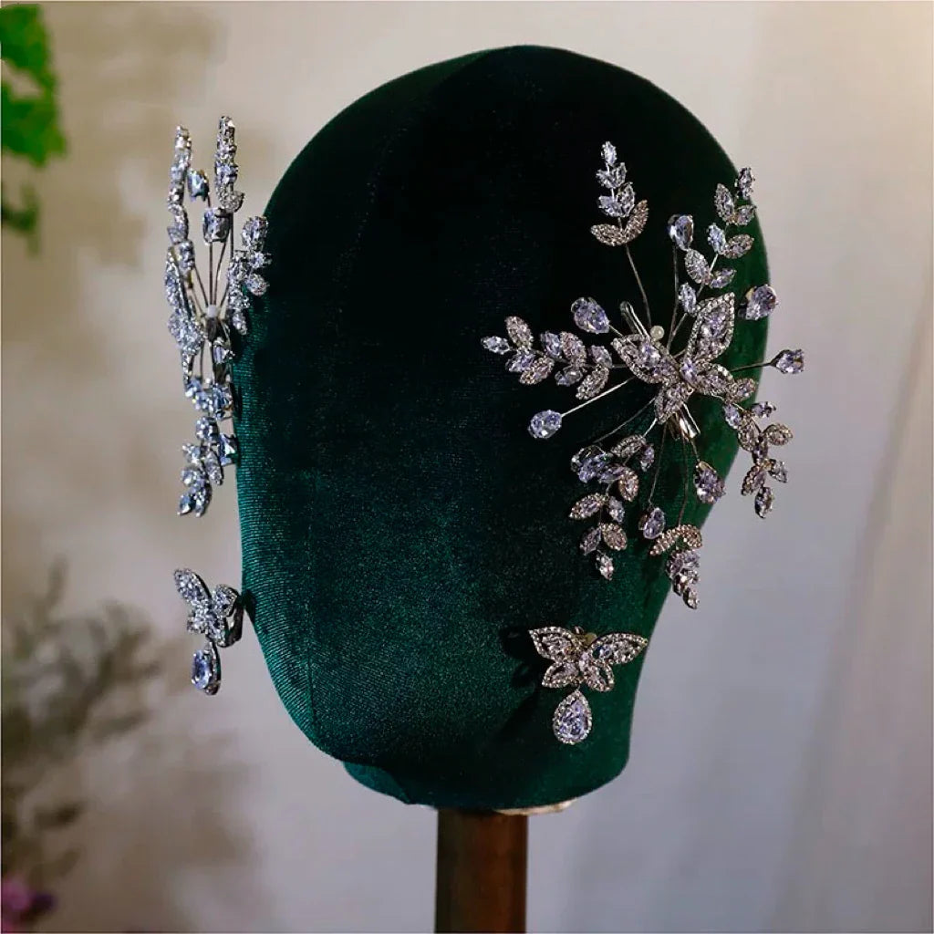 Leaf Hair Pin Clip Rhinestones Zirconia Head Piece For Bride Women Silver Color Hairpin Wedding Accessories Bridal Jewelry