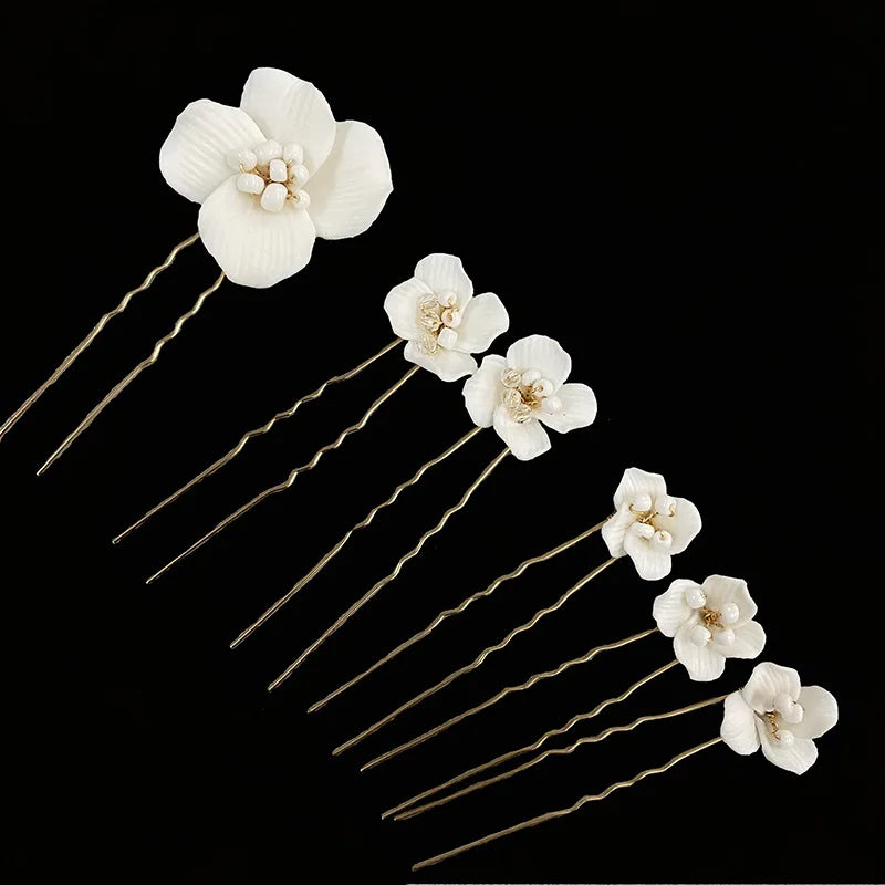 Bridal Jewelry Porcelain Flower Headband Gold Silver Color Hair Comb Pin For Brides Women Headwear Heapieces Wedding Accessories b