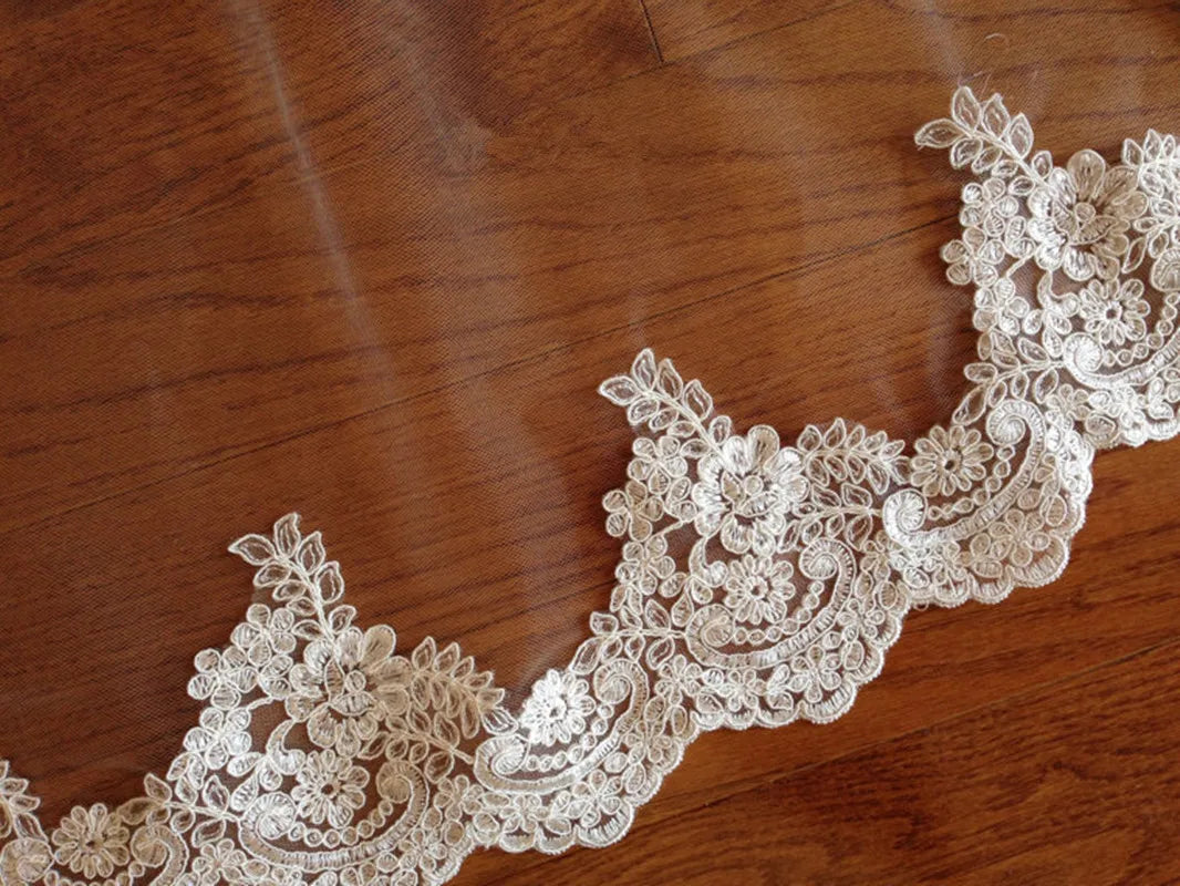 Bridal Mantilla Lace Veil Cathedral Length Wedding Veil - Elegant Bridal Accessories