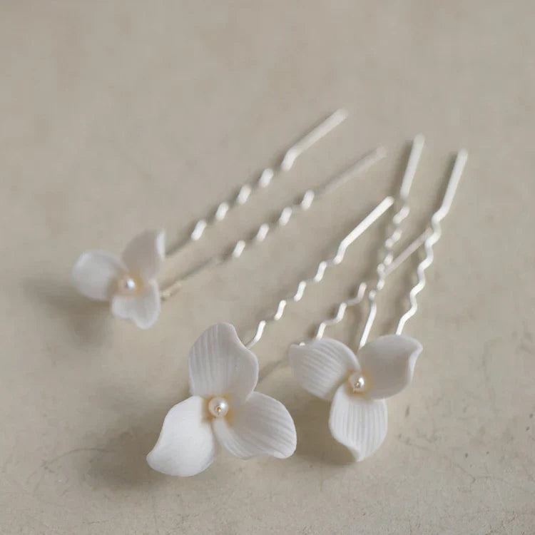 Porcelain Flower Hair Comb Pin Clip Silver Color Head Piece Brides Party Gift Flower Hairpins Wedding Accessories Bridal Jewelry c