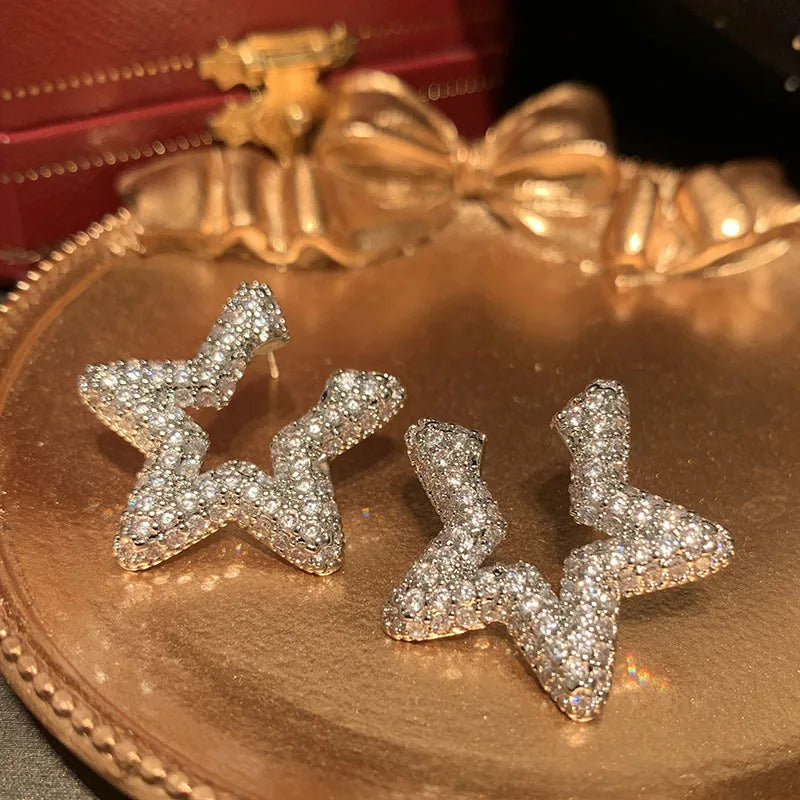 Luxury Star AAA Zircon Bridal Earrings CZ Cubic Zirconia Wedding Earring For Brides Accessories Women Girl Dinner Party Jewelry
