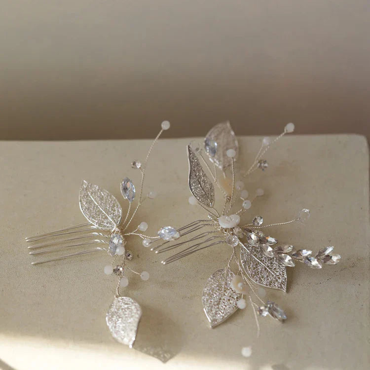 Wedding Accessories Zircon Crystal Hair Comb Pin Clip Silver Color Leaf Head Piece For Brides Bridesmaids Hairpin Bridal Jewelry