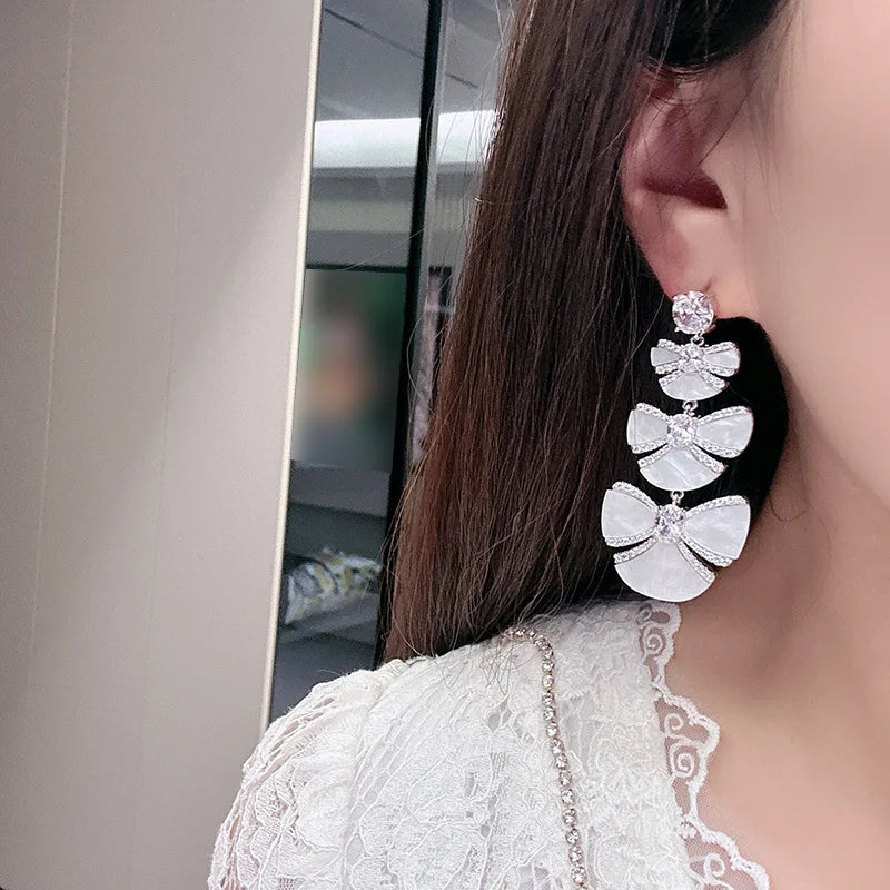Luxury Long AAA Zircon Bridal Earrings CZ Cubic Zirconia Wedding Earring For Brides Accessories Women Birthday Gift Jewelry