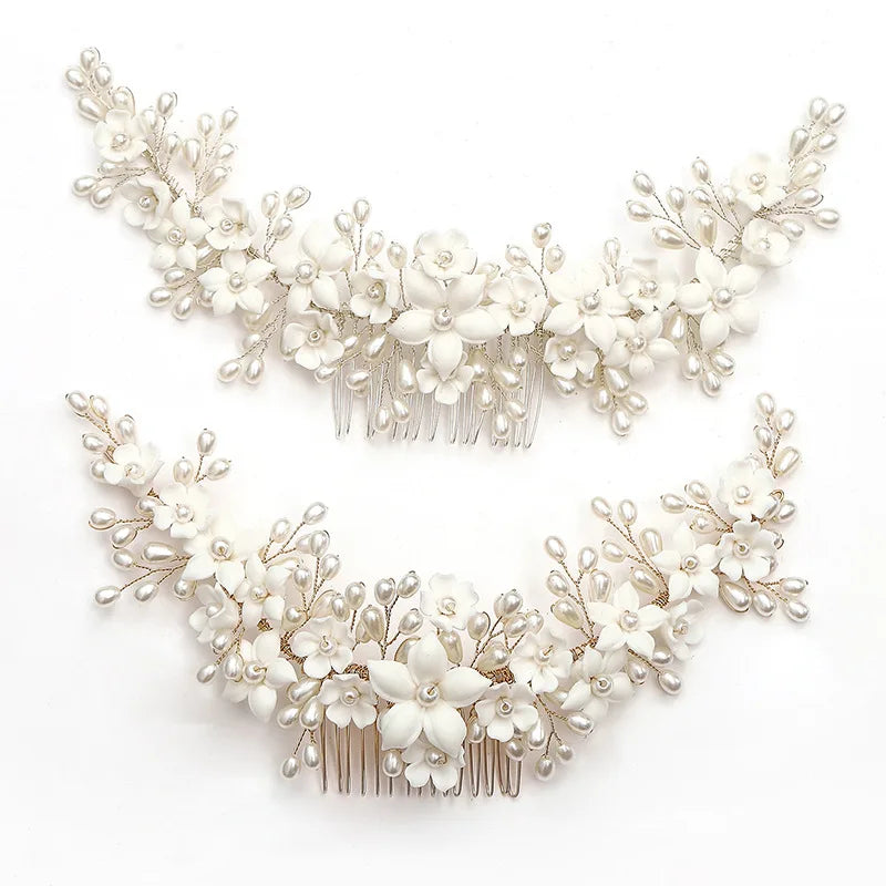 Flower Hair Combs For Wedding Bride Hair Accessories Pearl Bridal Hair Clips Hairpin For Women Wedding Hair Pieces Headdress