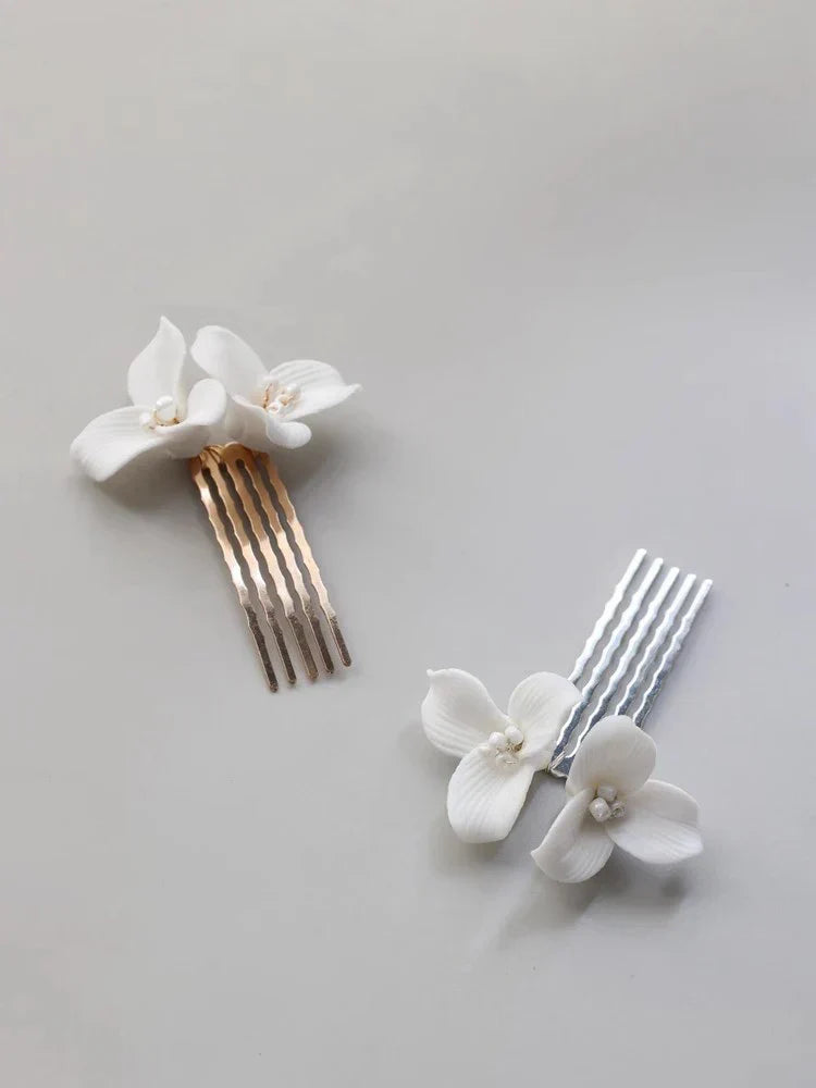 Bridal Jewelry Porcelain Flower Hair Comb Clip Pin Women Girl Head Piece For Bride Bridesmaids Hairpin Wedding Accessories