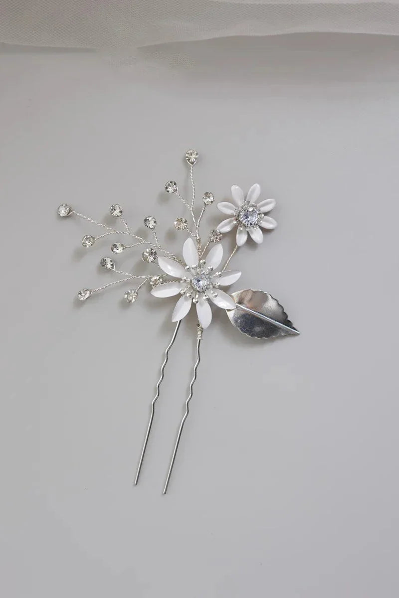 Crystal Rhinestones Hair Clip Pin Silver Color Hairpin Brides Women Girl Flower Head Piece Wedding Accessories Bridal Jewelry b