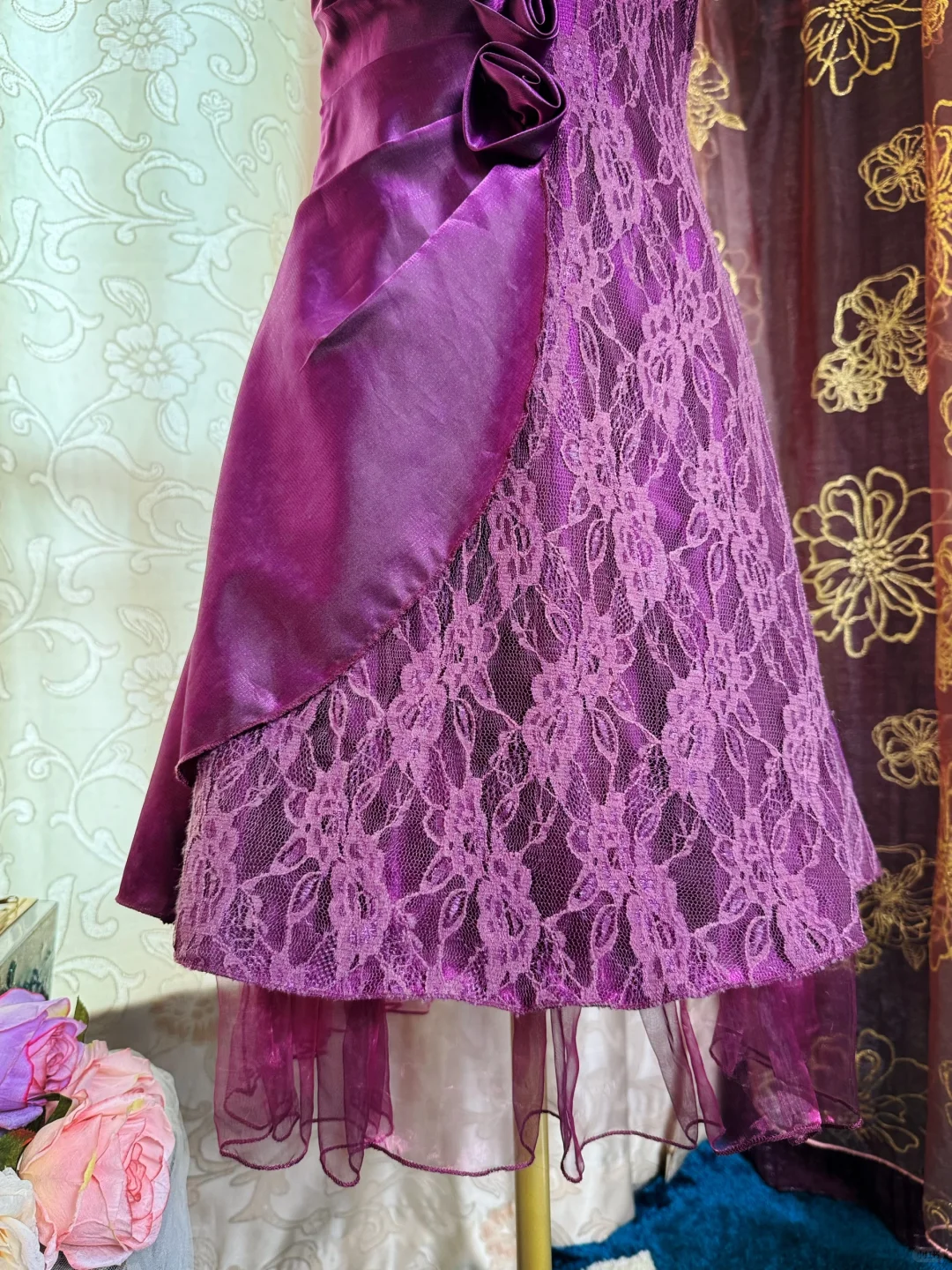 Charming Purple Satin Lace Short Prom Dress Formal Graduation Homecoming Dress