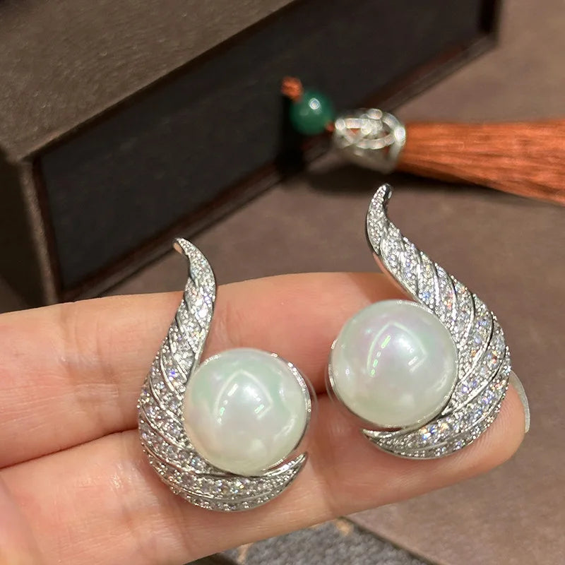 Vintage Pearl Zircon Bridal Earrings Cubic Zirconia Wedding Earring For Bride Women Accessories Party Dinner Dress Jewelry b