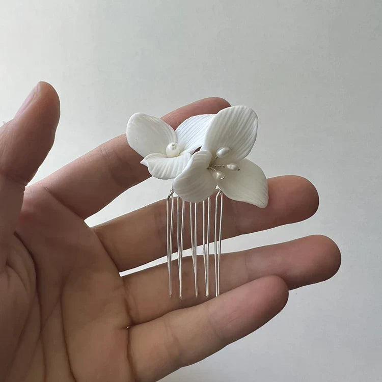 Wedding Accessories Porcelain Flower Hair Comb Clip Freshwater Pearl Hairpins For Brides Bridesmaids Head Pieces Bridal Jewelry silver color a