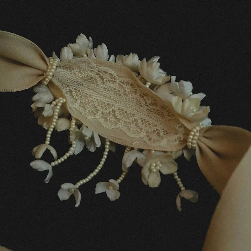 Flower Headband Headpiece Pearl Floral Hairband For Brides Women Headwear Headdress Bridal Jewelry Wedding Hair Accessories