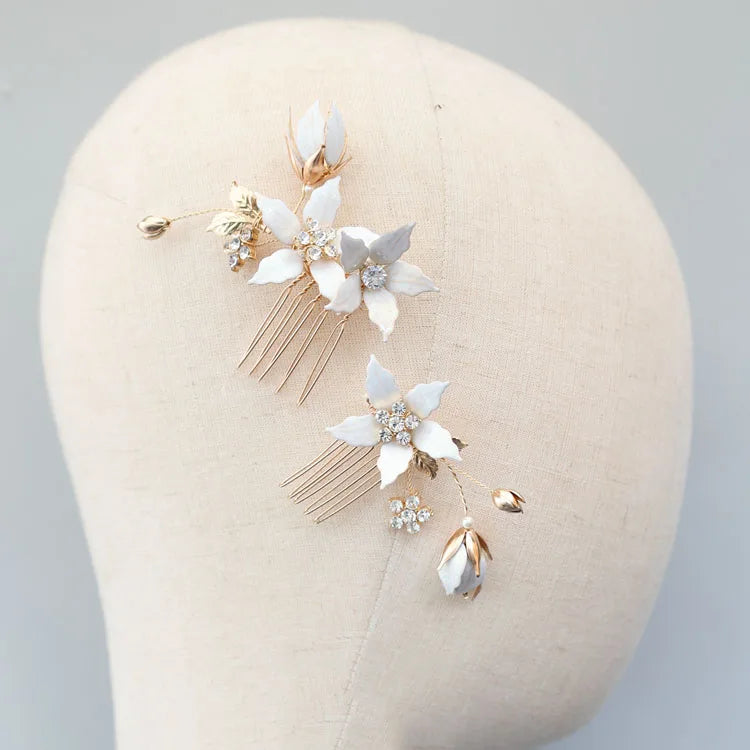 Flower Leaf Hair Pin Clip Crystal Rhinestones Hairpin Bride Bridesmaids Gold Color Head Piece Wedding Accessories Bridal Jewelry