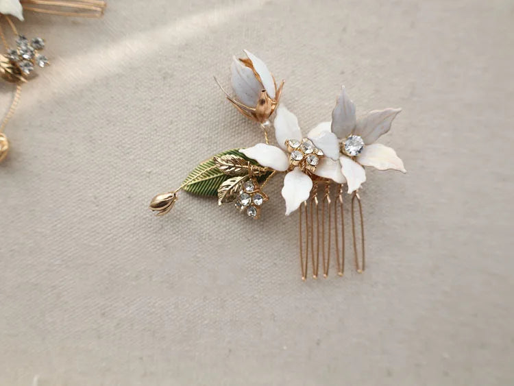 Flower Leaf Hair Pin Clip Crystal Rhinestones Hairpin Bride Bridesmaids Gold Color Head Piece Wedding Accessories Bridal Jewelry 4