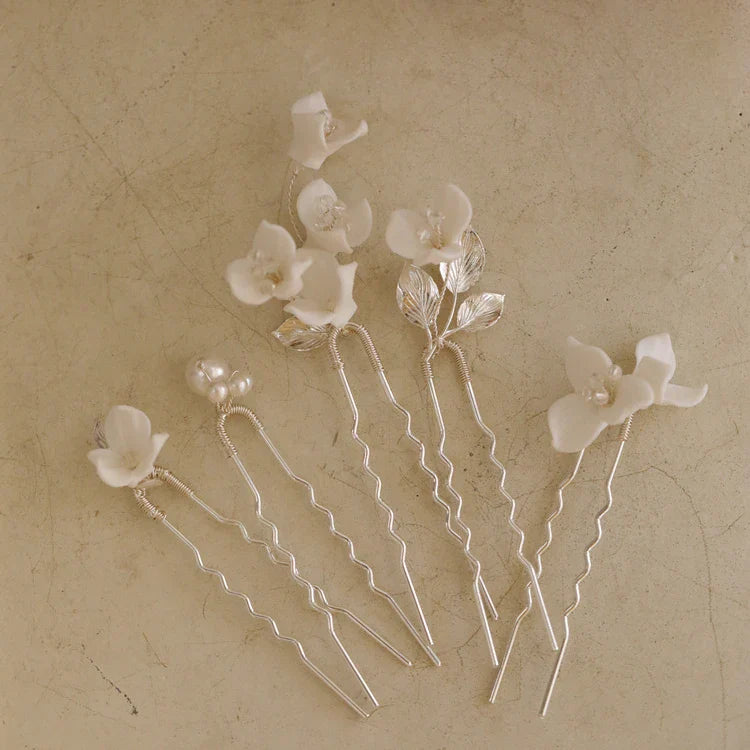 Wedding Accessories Porcelain Flower Hair Pin Clip Silver Color Head Piece For Brides Women Bridesmaids Hairpin Bridal Jewelry