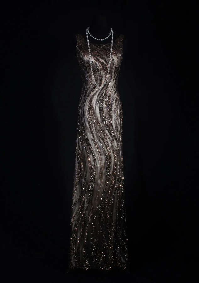 Retro Dark Brown Sleeveless Satin Sequin Beaded Long Evening Dress Birthday Dress