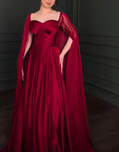 Sexy Burgundy Satin Chiffon Evening Dress A Line Long Party Prom Dress