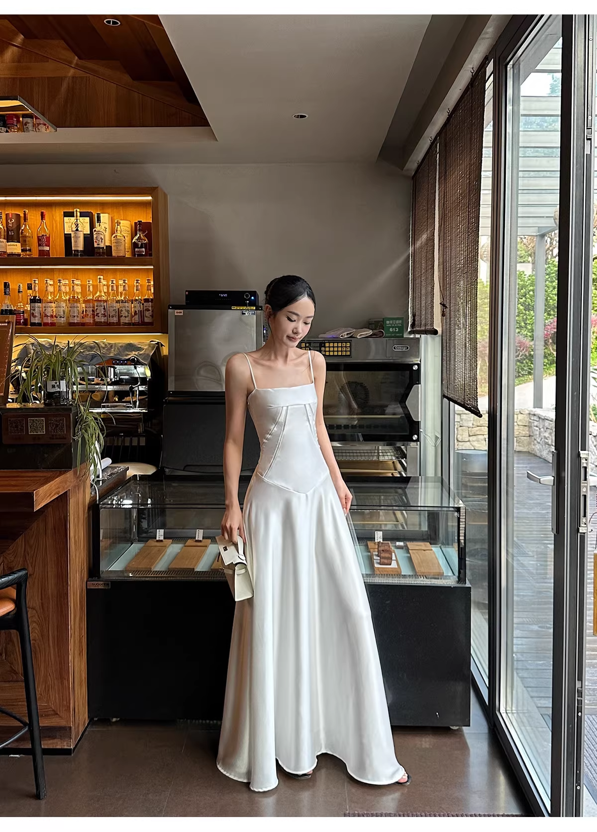 Classy Spaghetti Straps White Satin A Line Long Birthday Evening Dress Formal Wedding Guest Dress