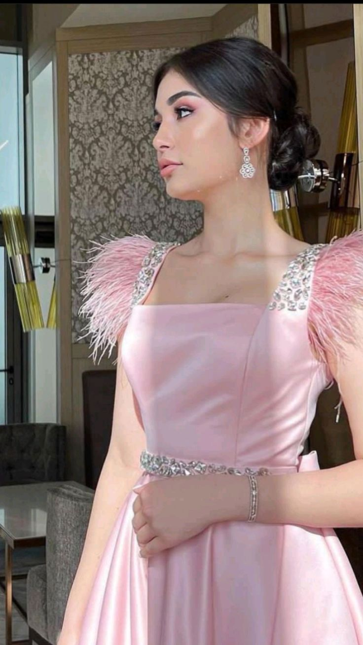 Pink A-line Satin Prom Dress,Pink Senior Prom Gown