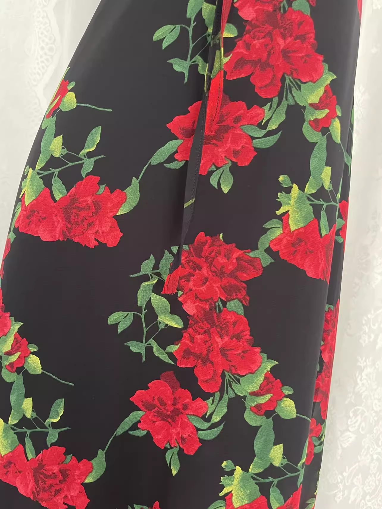 Vintage A line Spaghetti Straps Red Rose Travel Vacation Floral Beach Dress Birthday Outfits