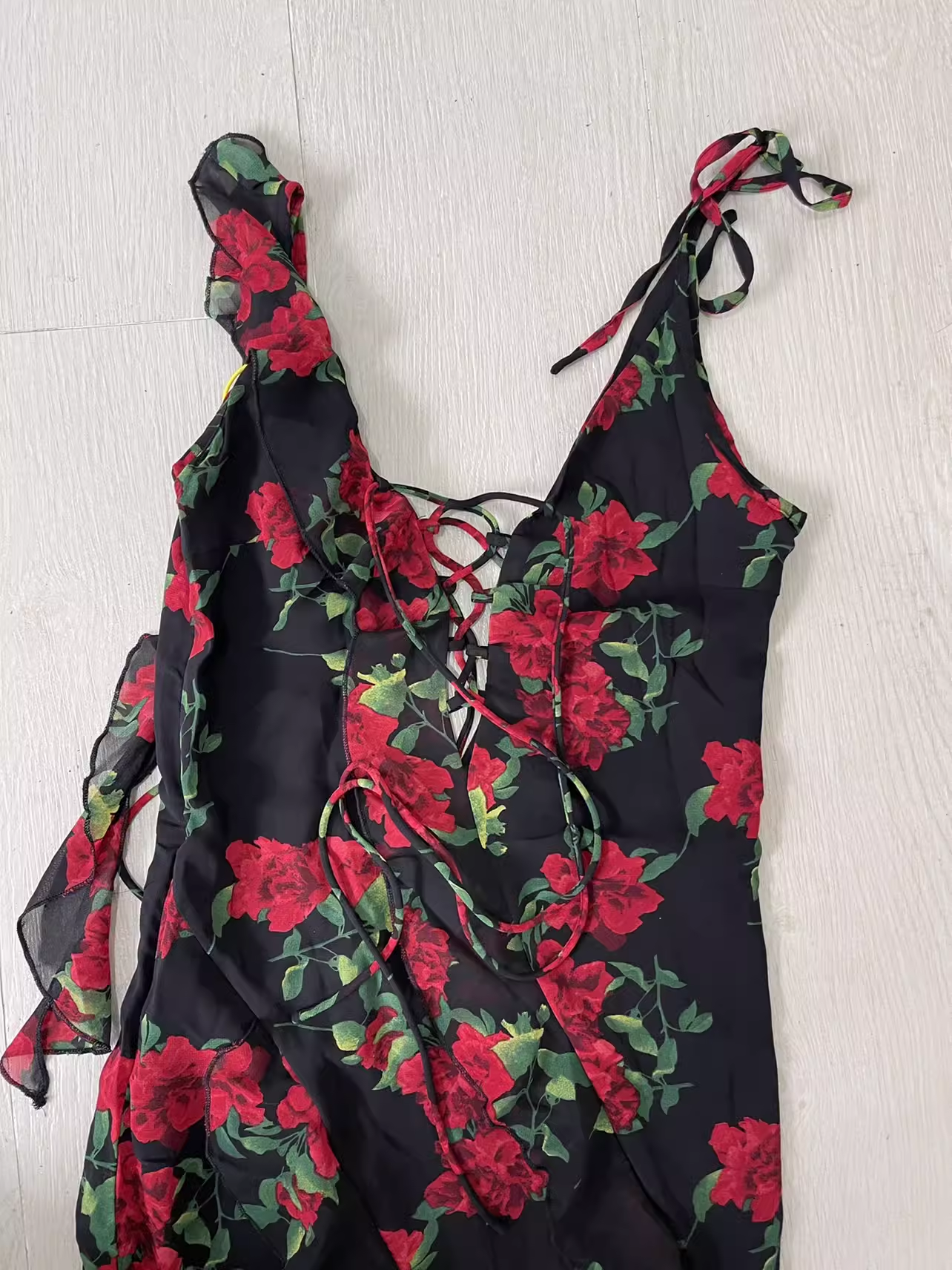 Vintage A line Spaghetti Straps Red Rose Travel Vacation Floral Beach Dress Birthday Outfits