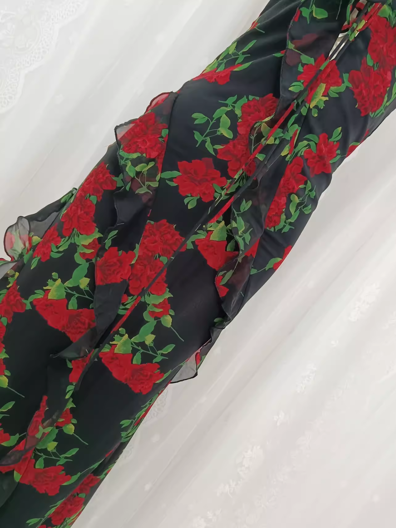 Vintage A line Spaghetti Straps Red Rose Travel Vacation Floral Beach Dress Birthday Outfits