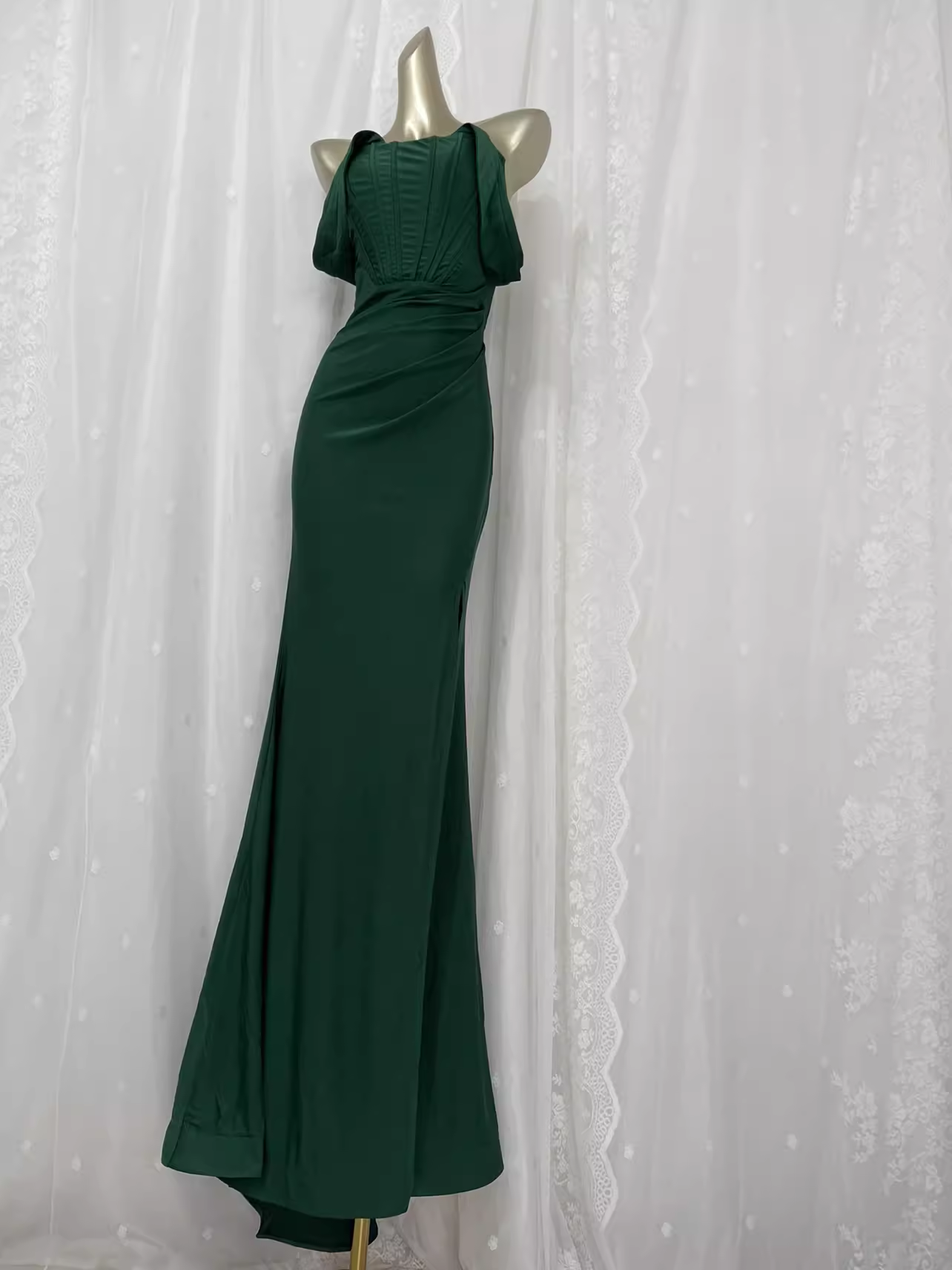Vintage Mermaid Off The Shoulder Green Vacation Dress Satin Birthday Dresses