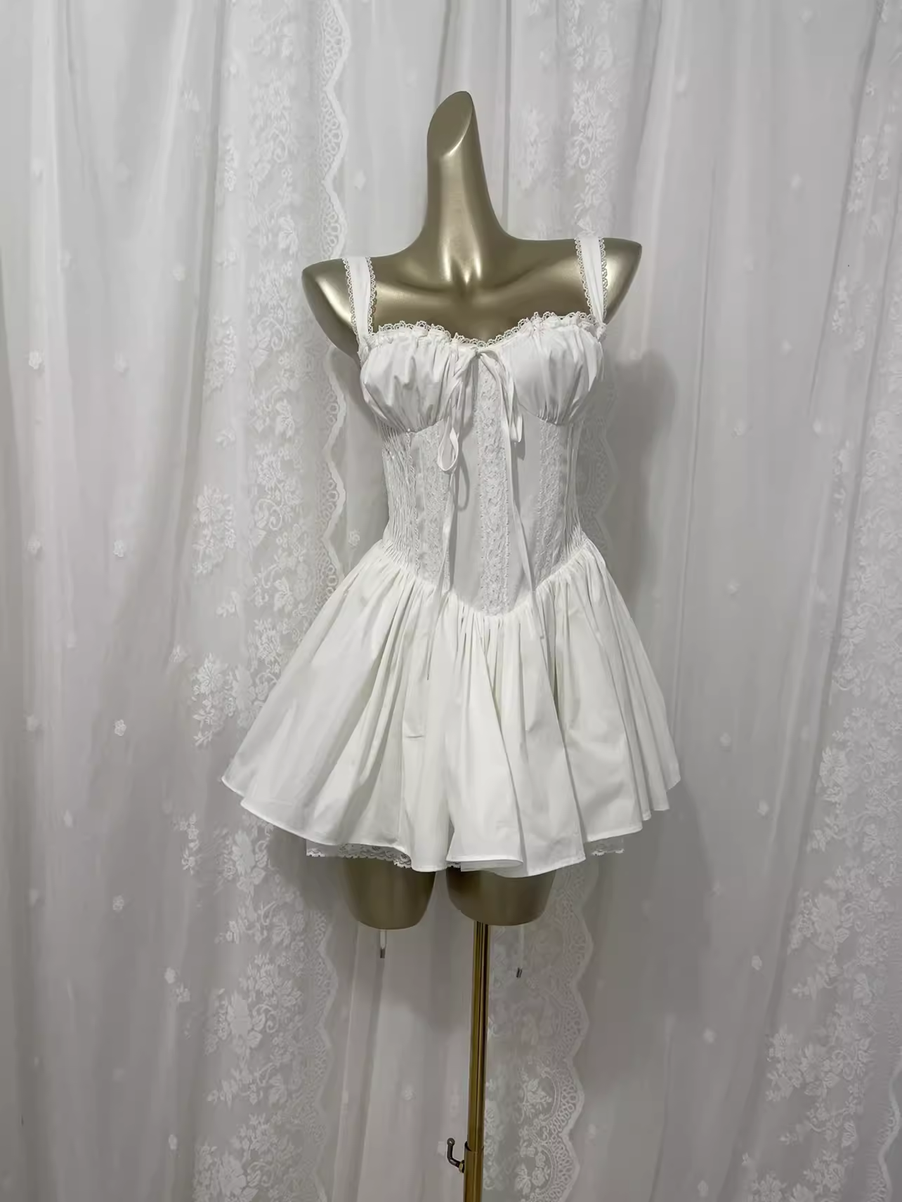 Vintage A line Straps White Vacation Beach Dress Short Dress