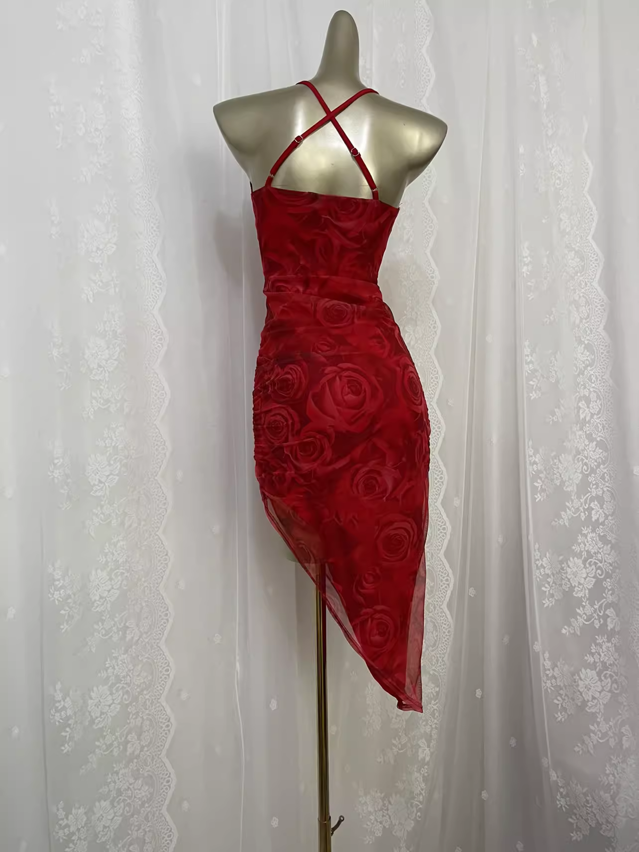 Vintage Sheath Straps Floral Red Travel Vacation Beach Dress Short Birthday Dress