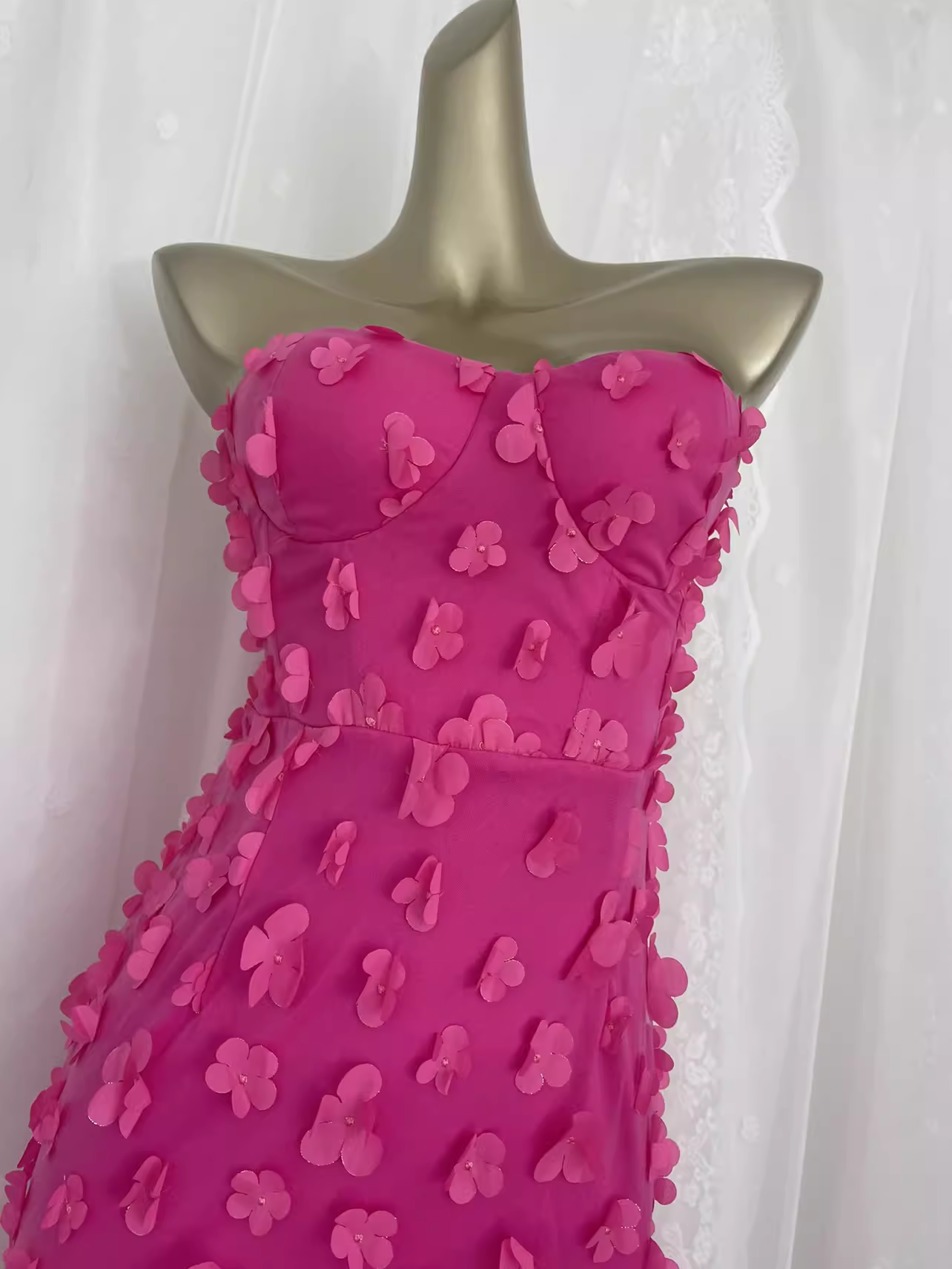 Vintage Sheath Strapless Hot Pink Vacation Dress Flowers Birthday Dresses