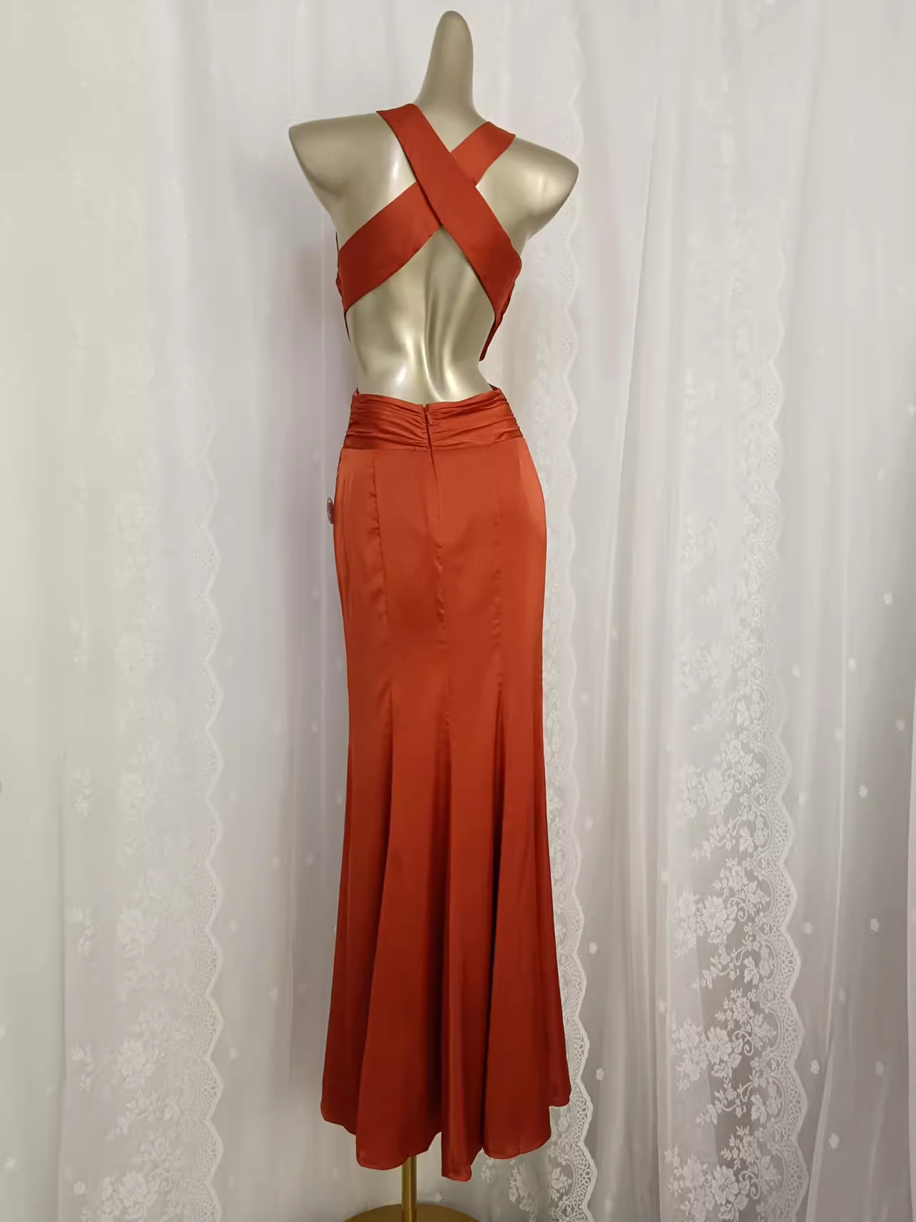 Vintage Sheath V Neckline Satin Backless Vacation Dress Birthday Dresses
