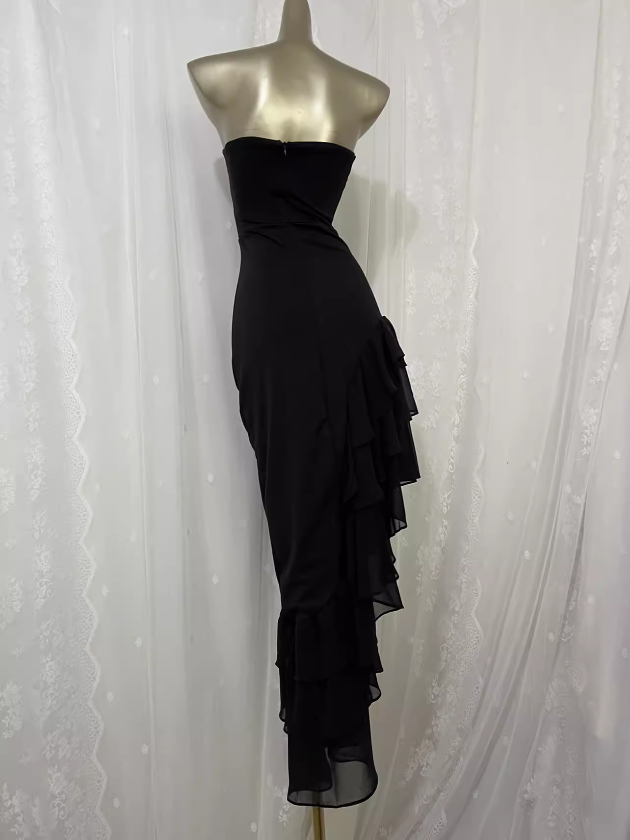 Sexy High Low Black Strapless Vacation Dress Birthday Dresses