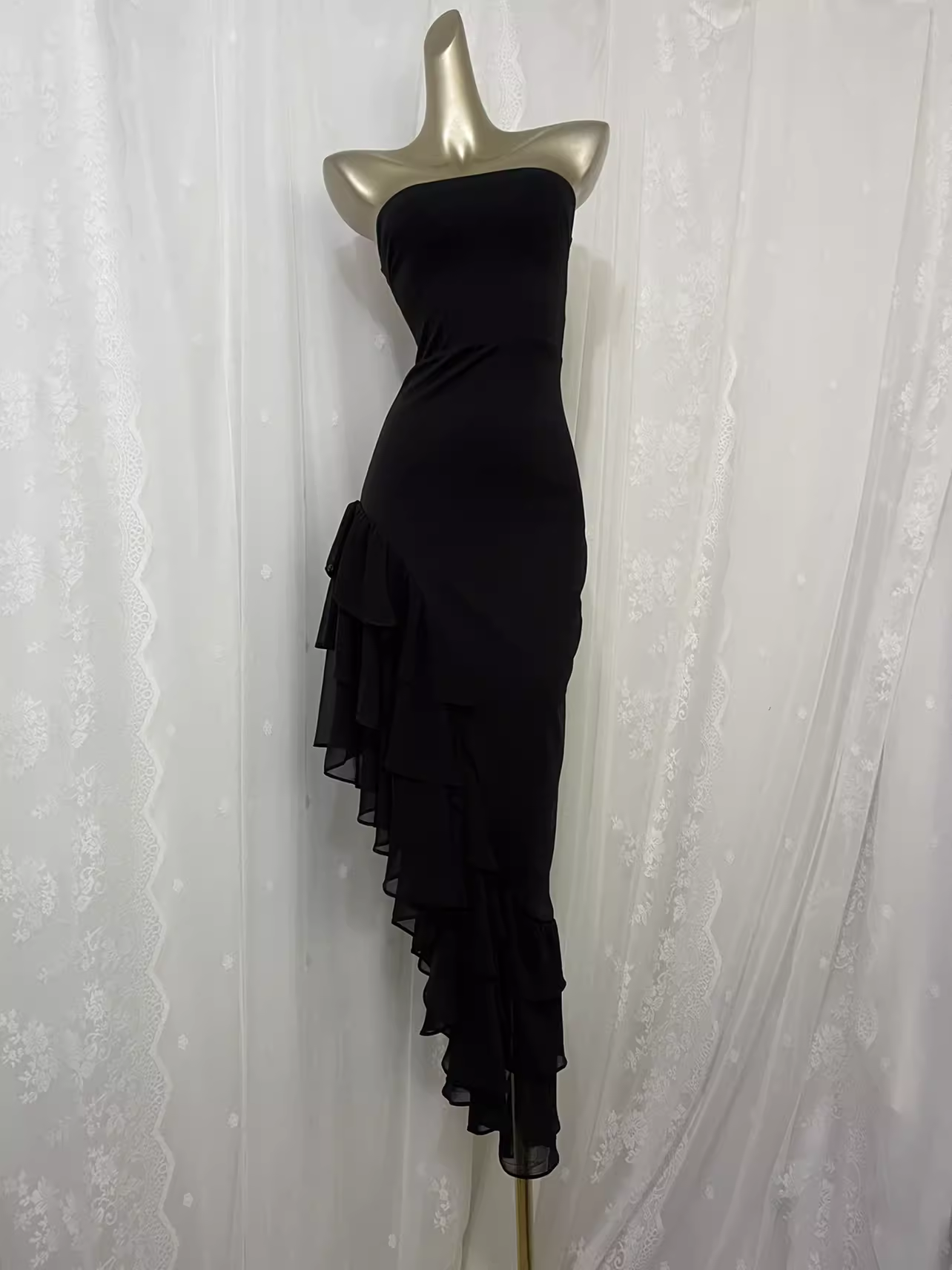 Sexy High Low Black Strapless Vacation Dress Birthday Dresses