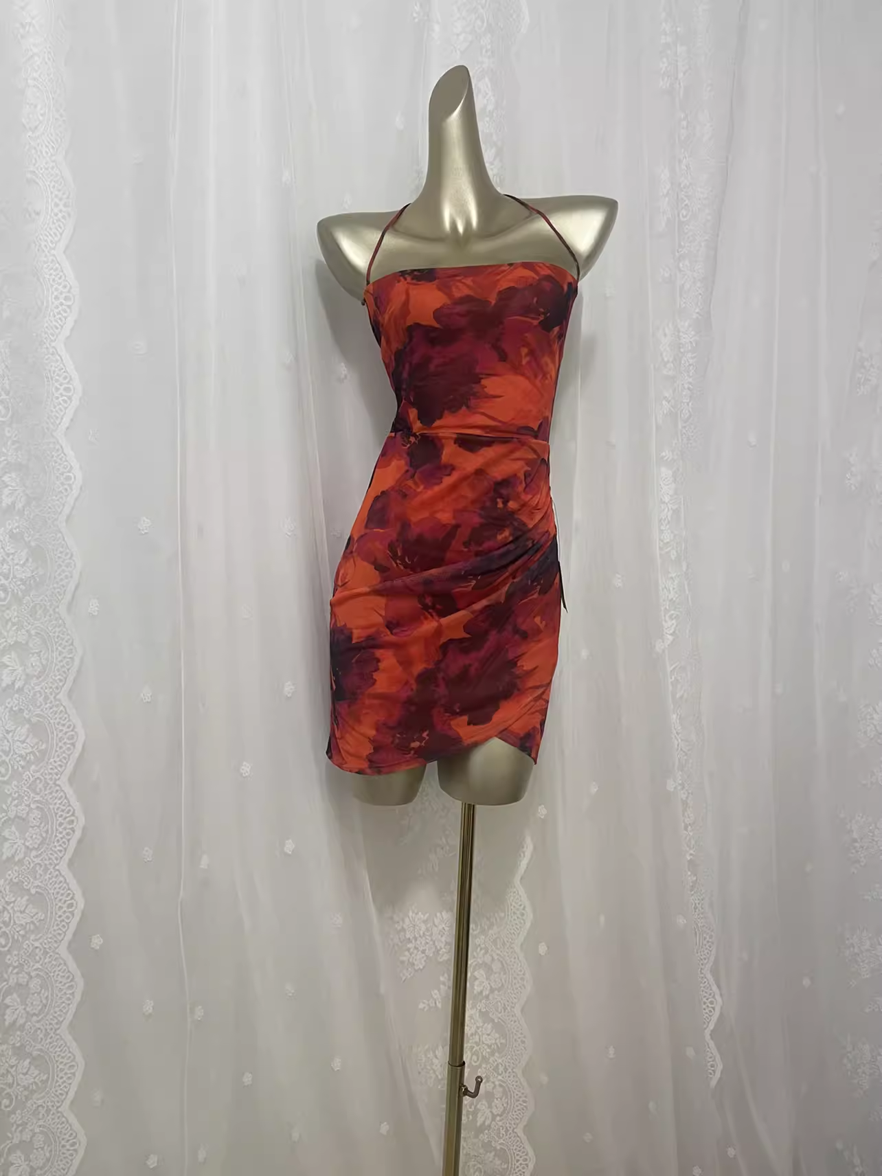 Vintage Sheath Straps Floral Travel Backless Vacation Dress Short Birthday Dress