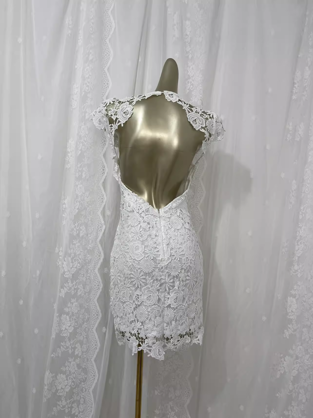 Vintage Sheath Scoop Neckline Floral Travel Backless Lace Vacation Dress Short Birthday Dress