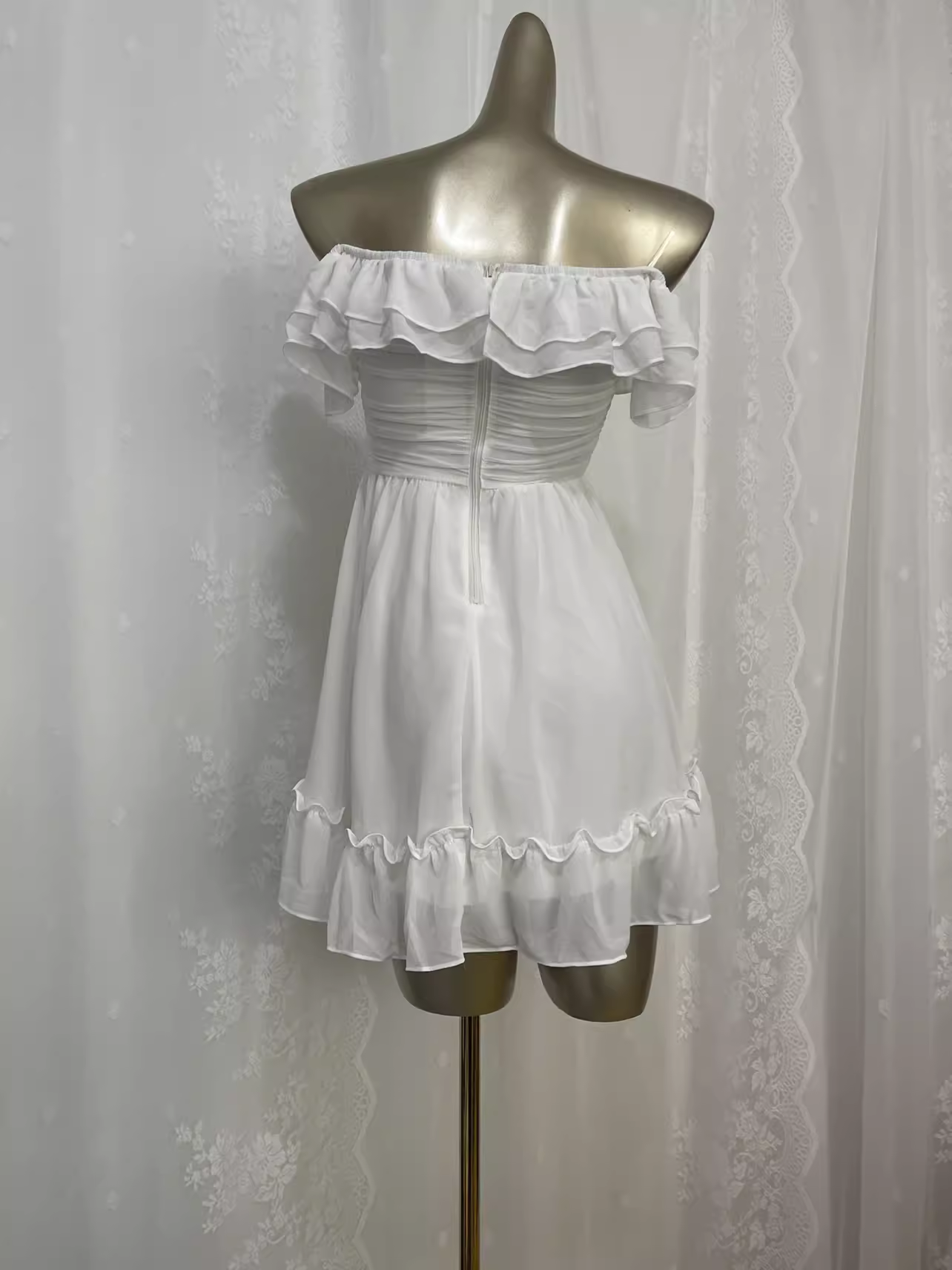 Simple A line White Chiffon Travel Vacation Dress Short Birthday Dress