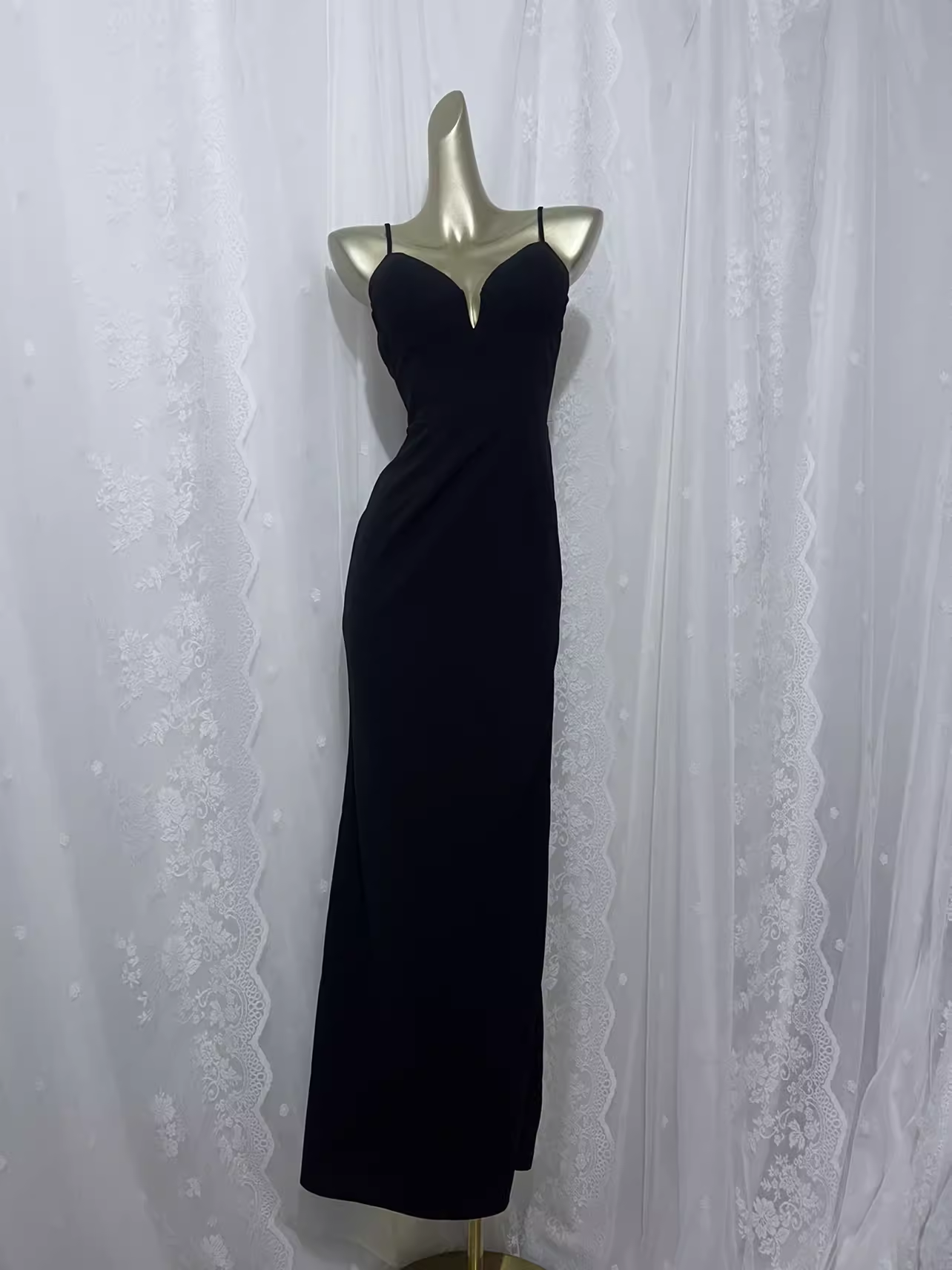 Sexy Sheath Spagetti Straps Black Long Vacation Dress Birthday Dresses