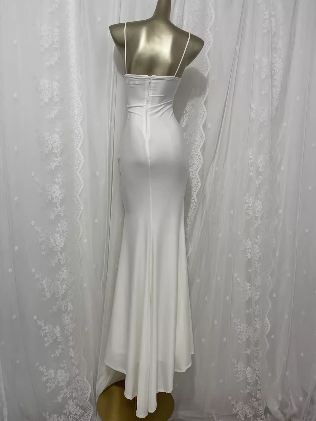 Cute Sheath Spaghetti Straps Satin White Long Vacation Dress Birthday Dresses