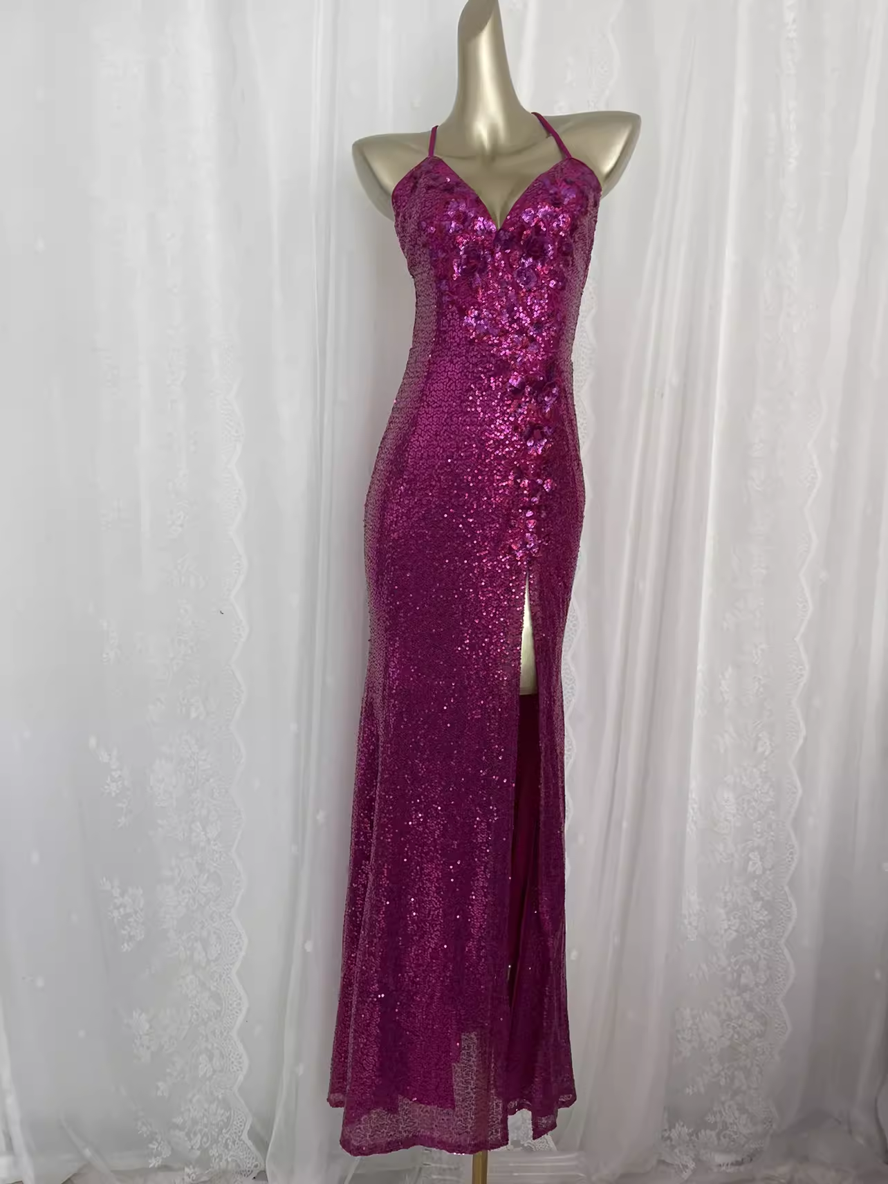 Cute Sheath Spaghetti Straps Sequin Pink Long Vacation Dress Birthday Dresses